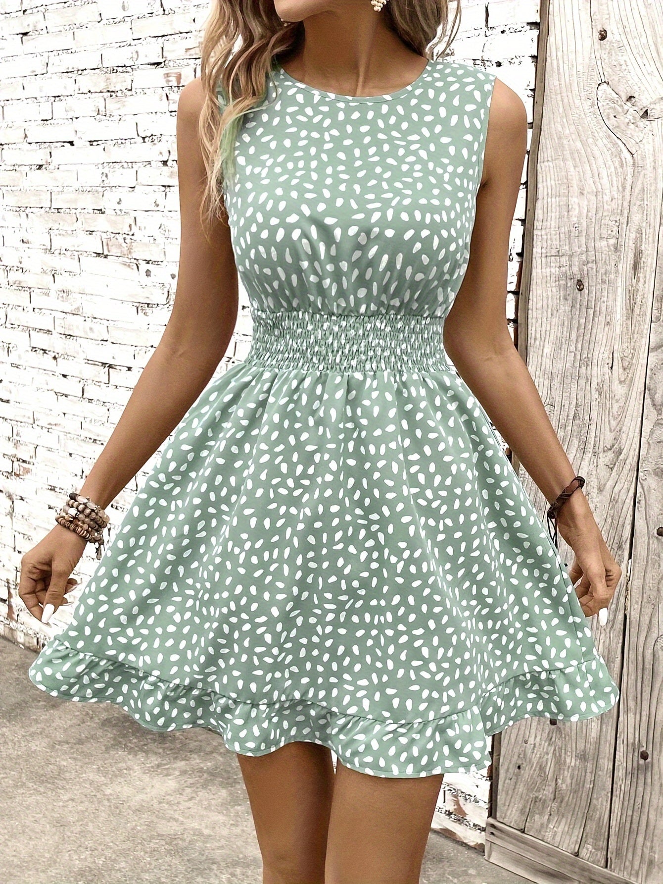 Sommer A-Linien Kleid mit Print und Shirred Taille