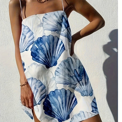 Modisches blau-weißes Muschel-Minikleid mit Trägern