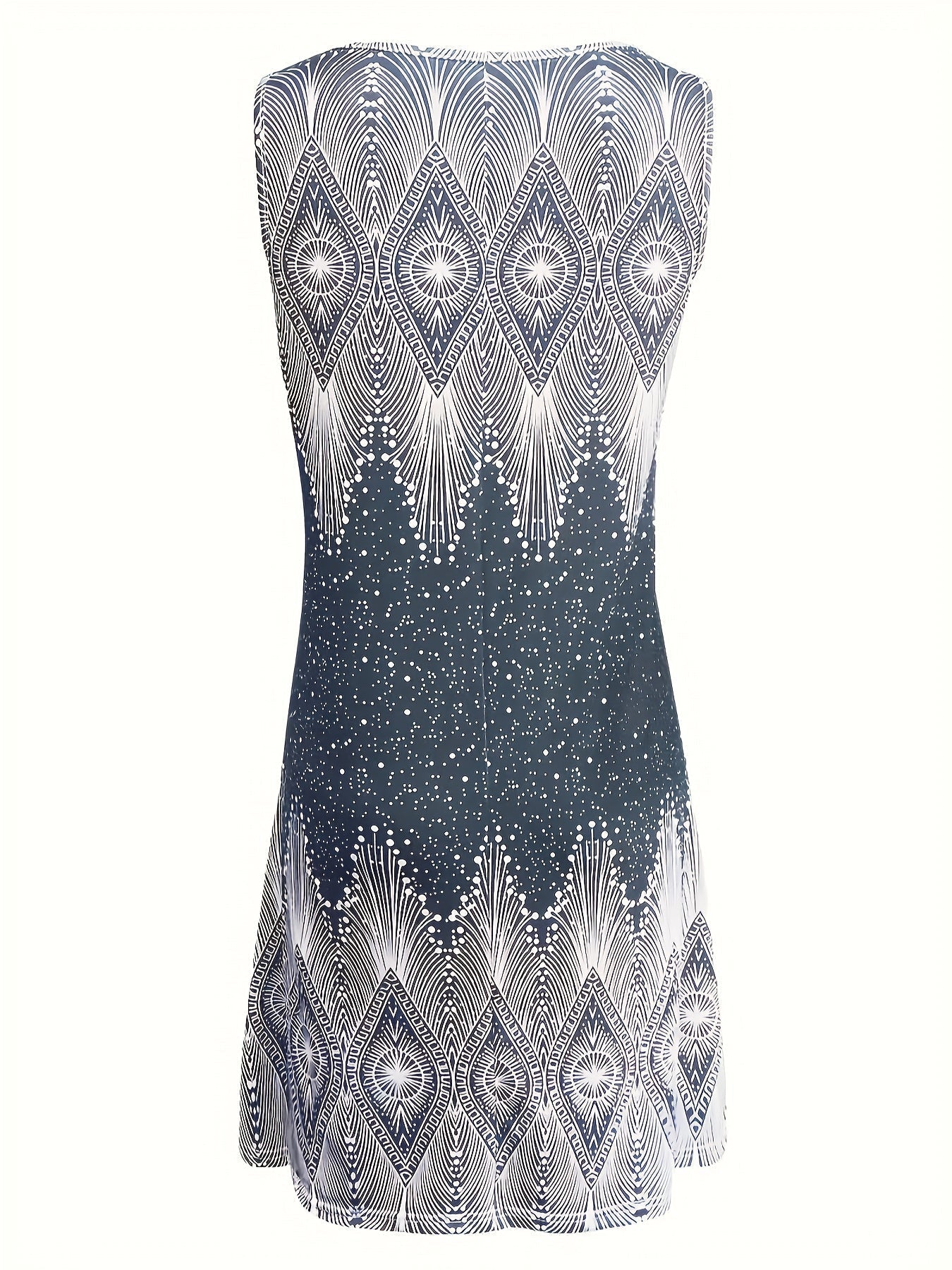 Elegantes ärmelloses Damenkleid mit S-Ausschnitt und geometrischem Muster