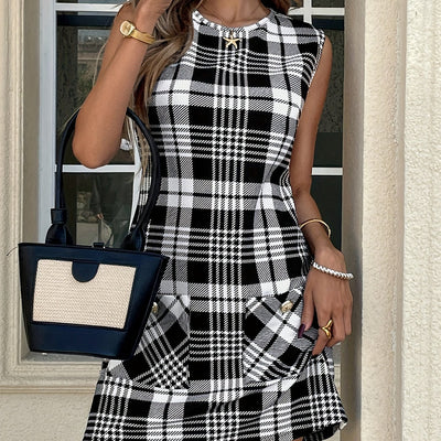Damenkleid mit Karomuster und Taschen – Lockerer A-Linien-Schnitt