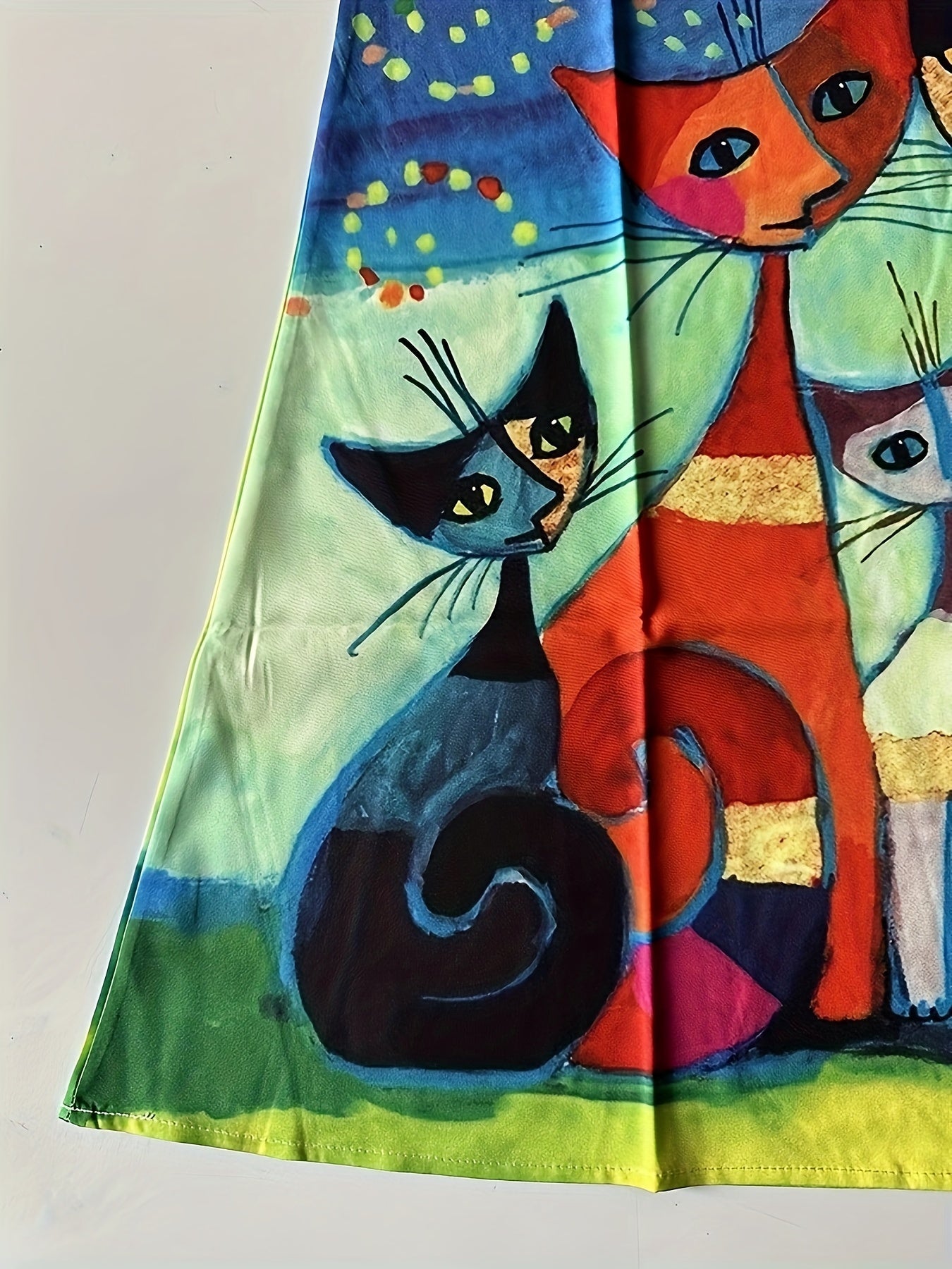 Ärmelloses Midi-Kleid mit Katzenmuster und V-Ausschnitt in Gelb – Sommerkleid für Damen