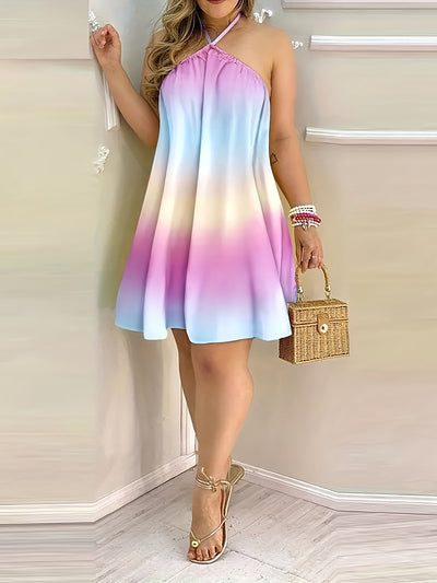 Sommer-Damenkleid mit offener Schulter und Krawatte im Nacken - Locker mit Druck