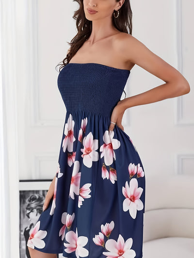 Trägerloses und ärmelloses elegantes Tuba-Kleid mit Blumenmuster