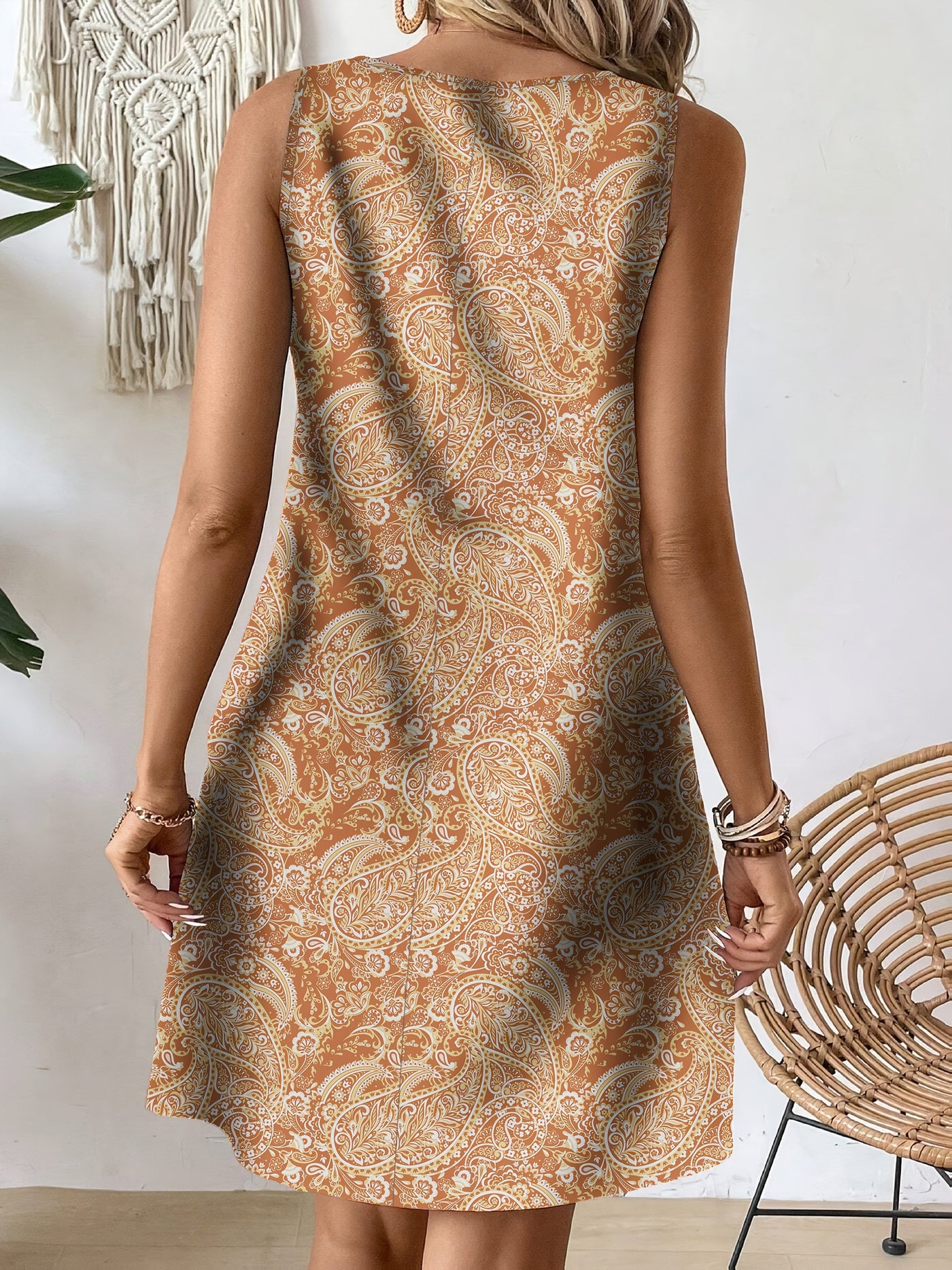Ärmelloses Kleid mit modischem Muster Fawn Farbe Sommer Stil