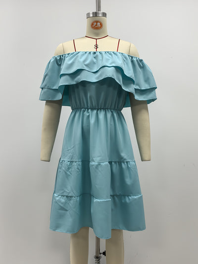 Ärmelloses spanisches Kleid mit Rüschen - Marineblau