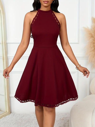 Elegantes Ärmelloses Kleid in A-Linie mit Falten – Sommerkleid in Bordeauxrot