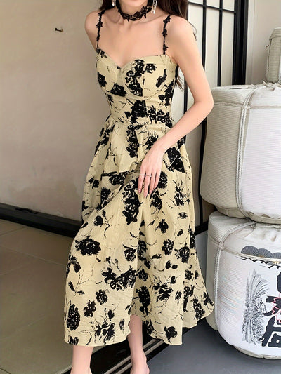 Elegantes Blumenkleid mit Spaghettiträgern – Ärmelloses, fließendes A-Linien