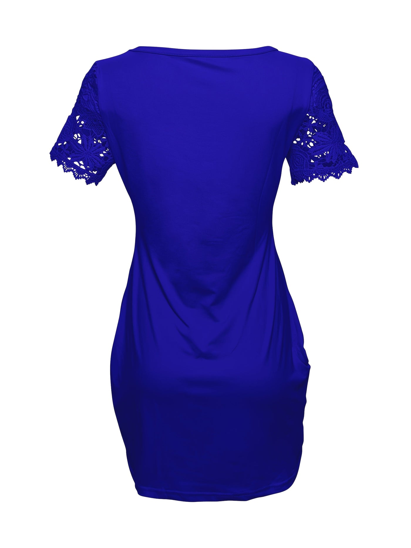 Frühling Sommer Einfarbiges, figurbetontes Kleid mit Spitzenärmeln