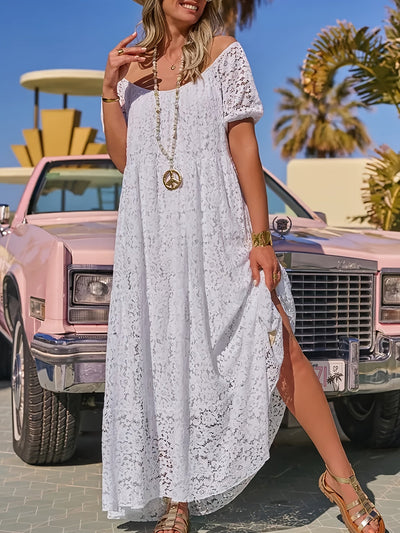 Elegantes Maxikleid in Übergröße aus Spitze mit offenen Schultern