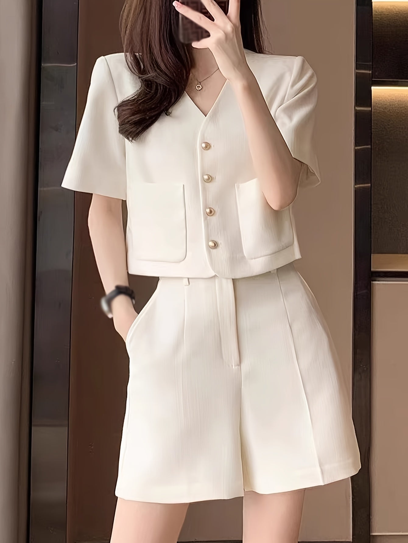 Summer New Women's Set - Für zierliche Frauen | Bluse mit frechem Ausschnitt und Knöpfen