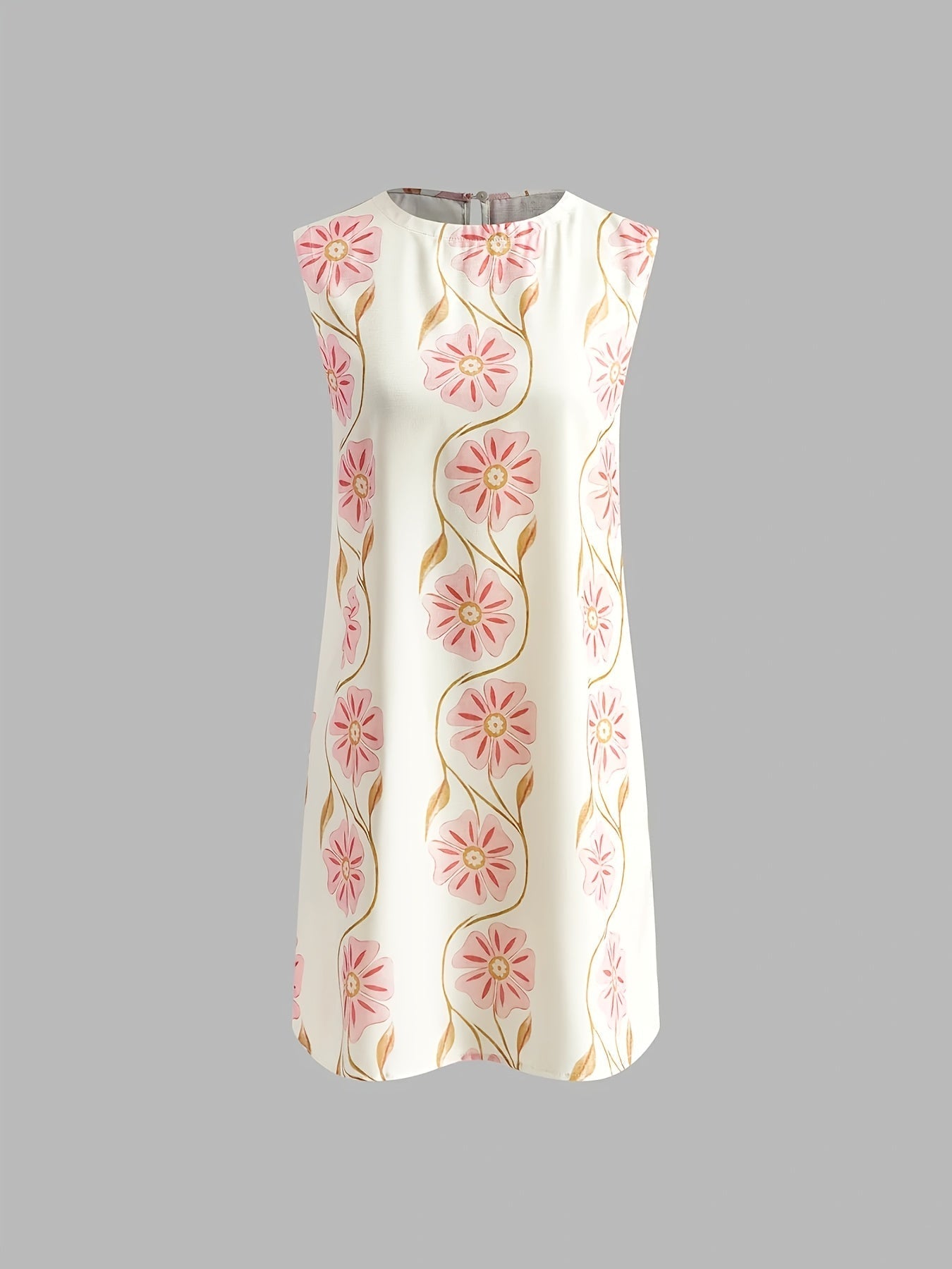 Elegantes ärmelloses Midikleid mit Blumenmuster – Stilvolles Weiß mit rosa Blumen