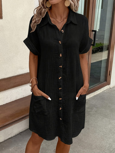 Kleid Tunika mit Kragen und Taschen, aus Polyester Leichte Damenbekleidung