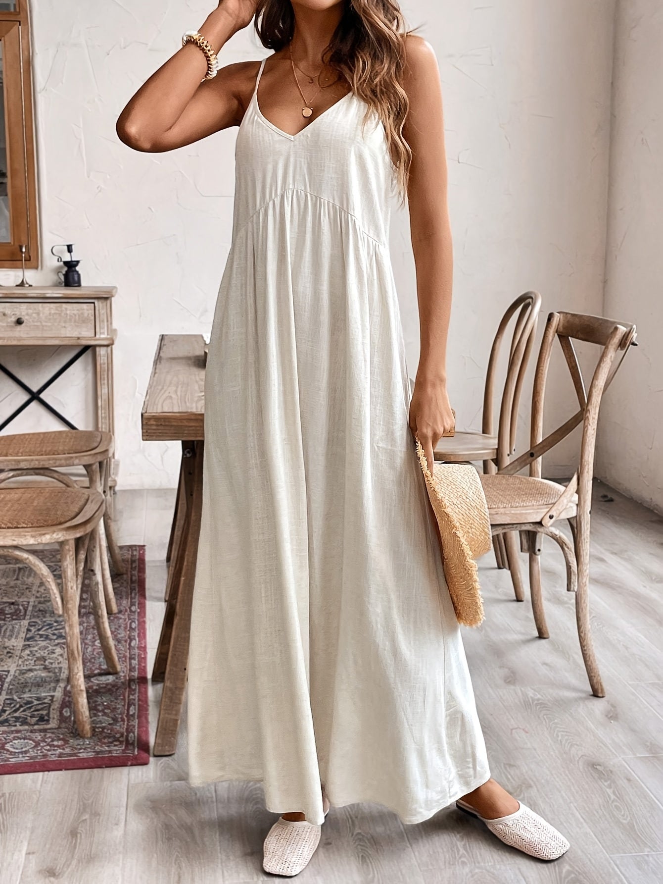 Elegantes Sommerkleid – V-Ausschnitt ärmellos masch. waschbar
