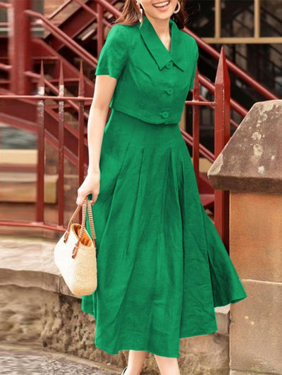 Elegantes Damen-Set: Jacke mit Kragen + plissiertes Sommerkleid