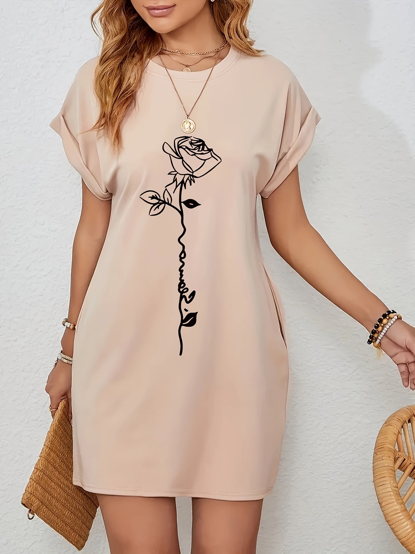 Kleid mit Blumenprint und Rundhalsausschnitt – Ideal für Frühling und Sommer