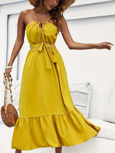 Ärmelloses Trägerkleid mit Volant – Eleganter A-Linien-Schnitt, ideal für Urlaub, Hochzeiten, Trauungen und festliche Anlässe.