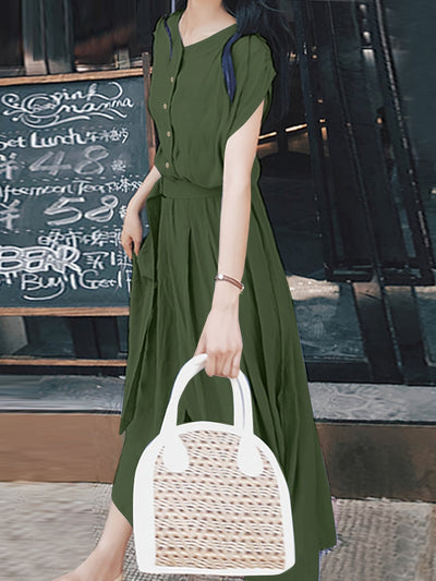 Damen Oversize Kleid mit Rundhalsausschnitt - Sommer Einfarbig