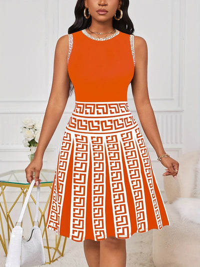 Sommerkleid mit geometrischem Print – ärmellos, elastische A-Linie