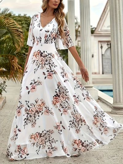 Elegantes Damenkleid mit V-Ausschnitt und kurzen Ärmeln in A-Linie
