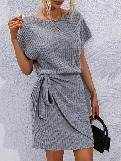 Damen Midikleid mit Fledermausärmel und elegantem Stilknoten