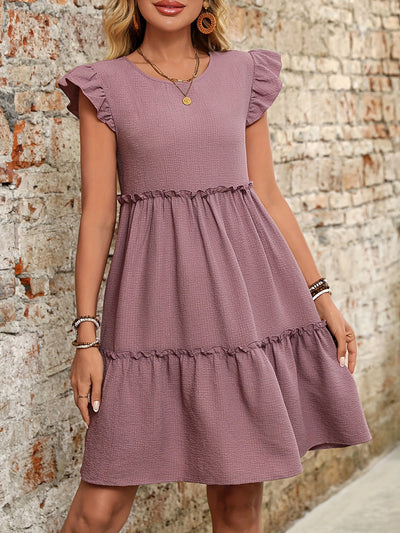 Lila Damen-Kleid mit Rüschen und A-Linie für alle Jahreszeiten