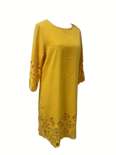 Gelbes Damenkleid – Schlichtes, Luftiges Sommerkleid mit Ajourmuster im A-Linien-Schnitt