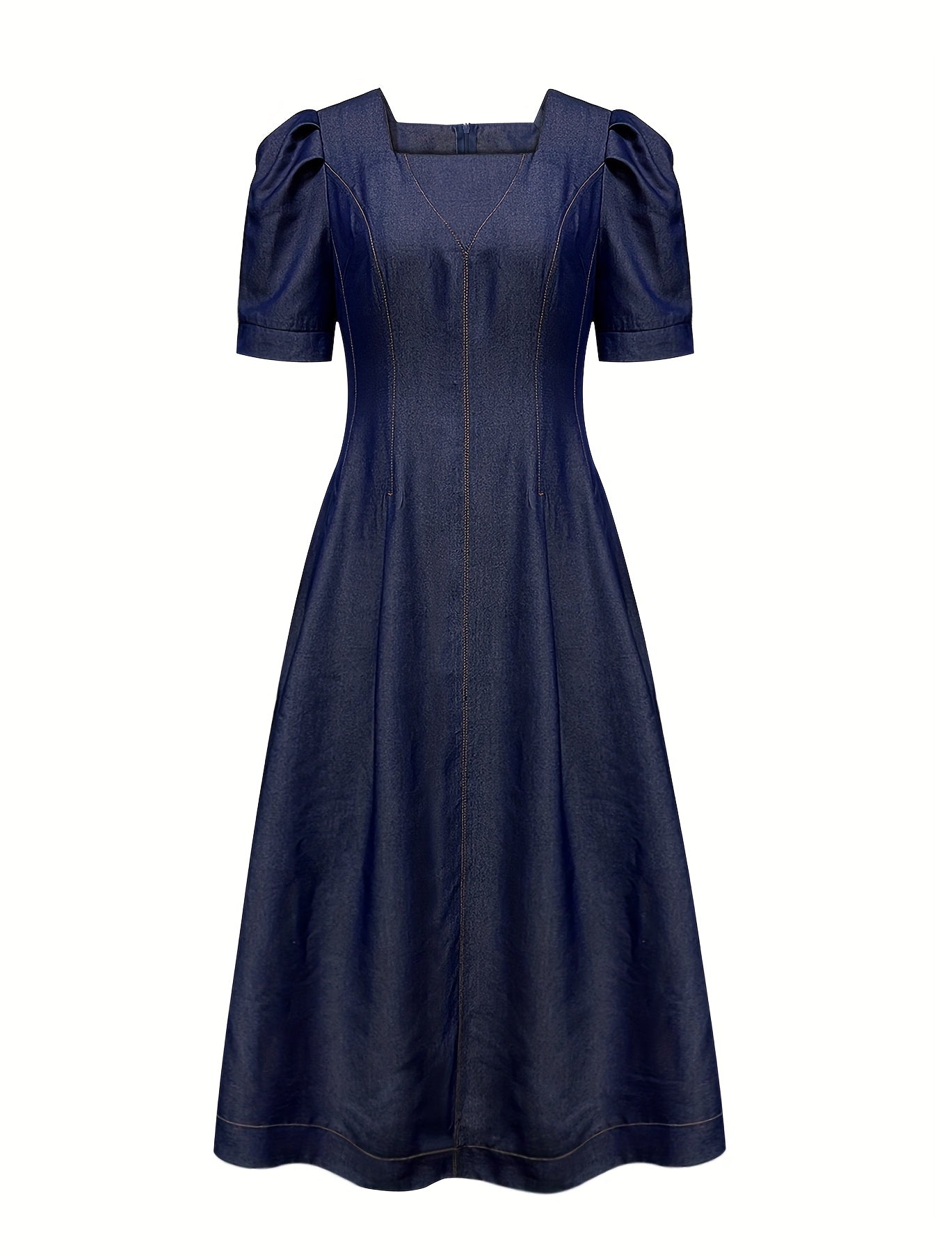 Elegantes Damen Denim Midikleid mit quadratischem Ausschnitt