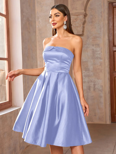 Schulterfreies Satinkleid – Ärmelloses Kleid für Partys und besondere Anlässe