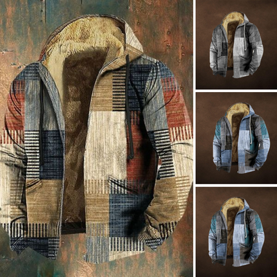 Herren gefütterte Patchworkjacke im Vintage-Stil mit Kapuze