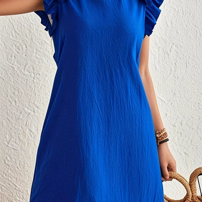 Ärmelloses blaues Sommerkleid mit Rüschen – Lässiges Urlaubsoutfit