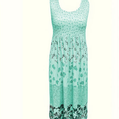 Damen Boho Midi-Kleid ohne Ärmel mit Blumenmuster