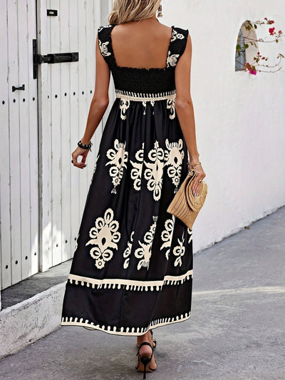 Geblümtes Sommerkleid mit Raffung – Quadratischer Ausschnitt