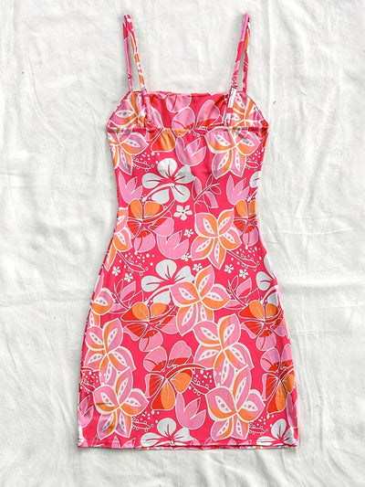 Rosa Bodycon-Kleid mit Blumenmuster im Strand-Stil für den Sommer mit drapiertem Detail