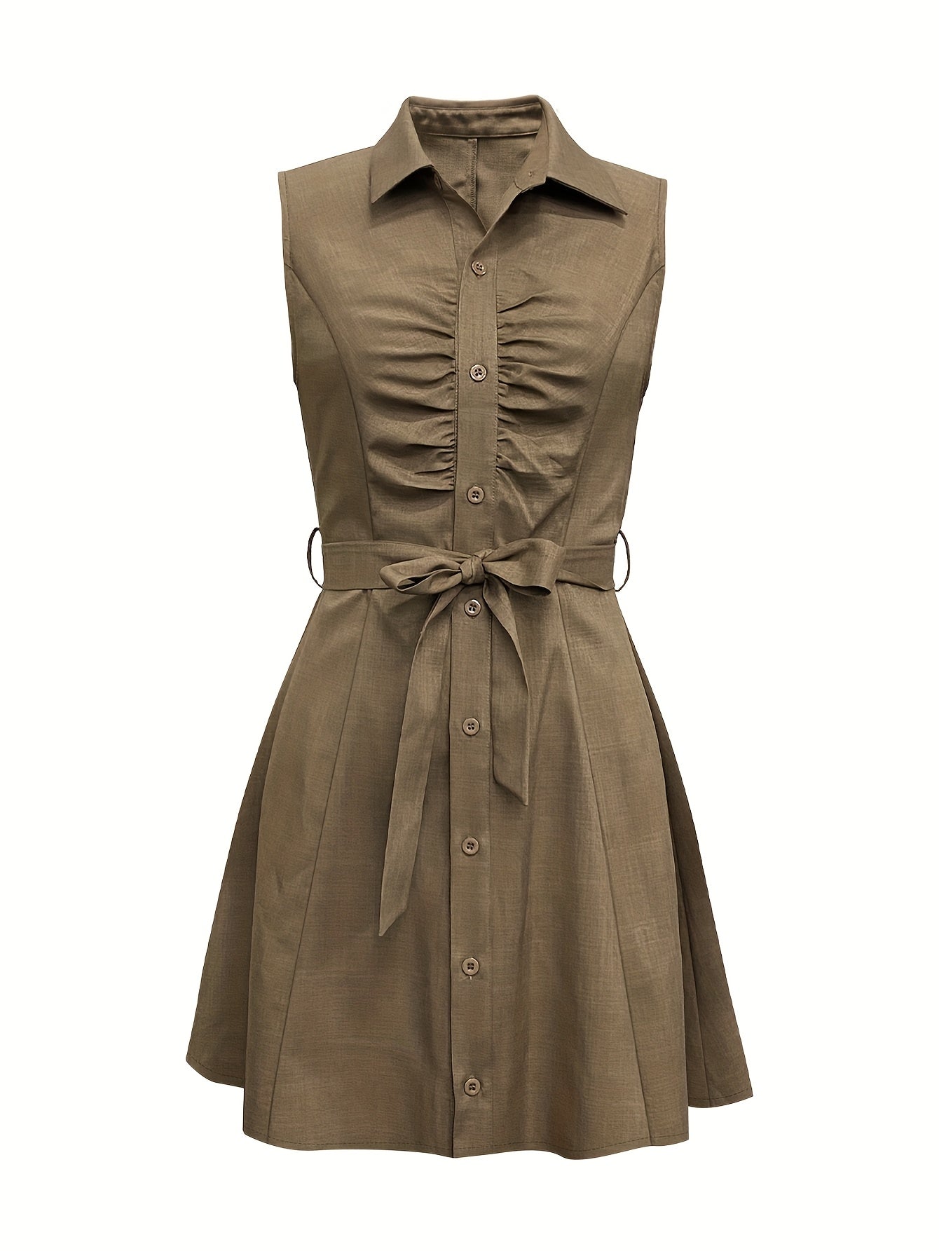 Damen Hemdblusenkleid mit Gürtel – Kurzarm, Unifarbe