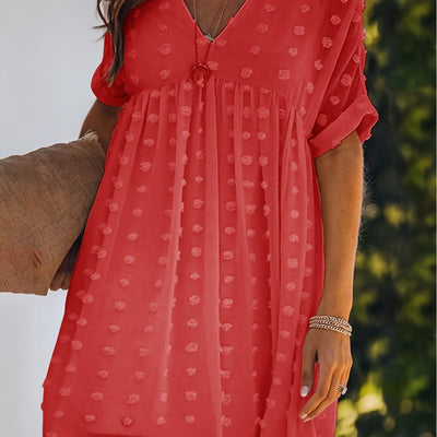Damen-Sommerkleid aus weißem Erbsentüll mit leichtem V-Ausschnitt