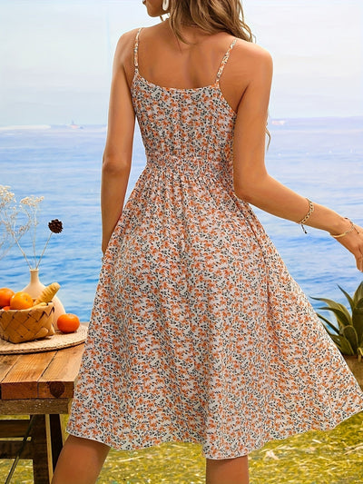 Boho-Sommerkleid mit Blumenmuster und Trägern – Midi-Länge für warme Tage