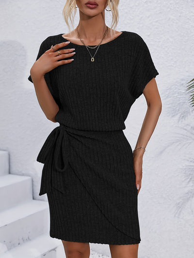 Damen Midikleid mit Fledermausärmel und elegantem Stilknoten