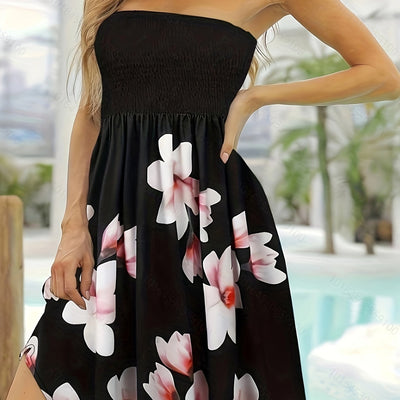 Trägerloses und ärmelloses elegantes Tuba-Kleid mit Blumenmuster