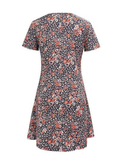 Florales Damenkleid mit frechem Ausschnitt und gegürtetem Petticoat - Multicolour