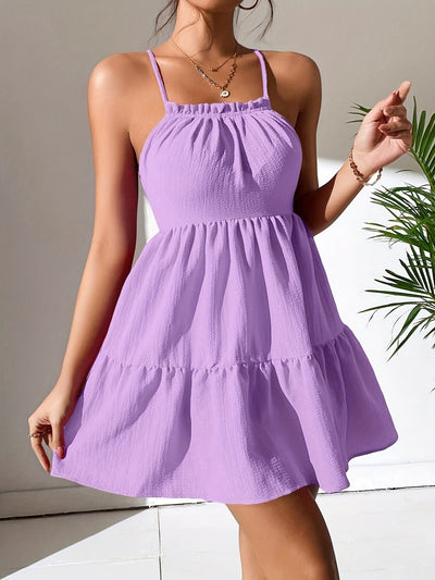 Lila Sommerkleid mit Trägern und Rüschen – Elegant und Luftig