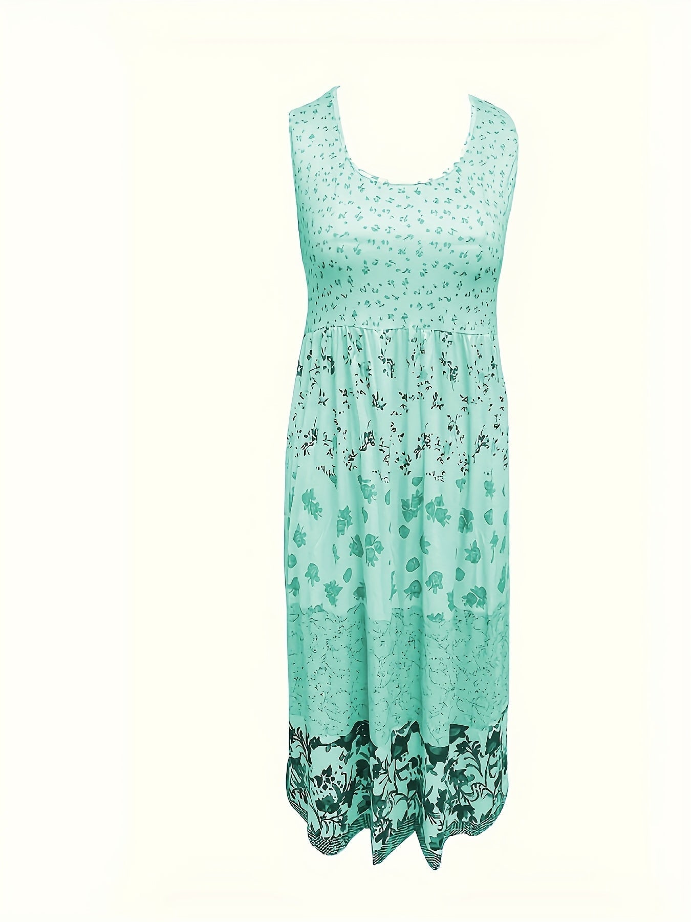 Damen Boho Midi-Kleid ohne Ärmel mit Blumenmuster
