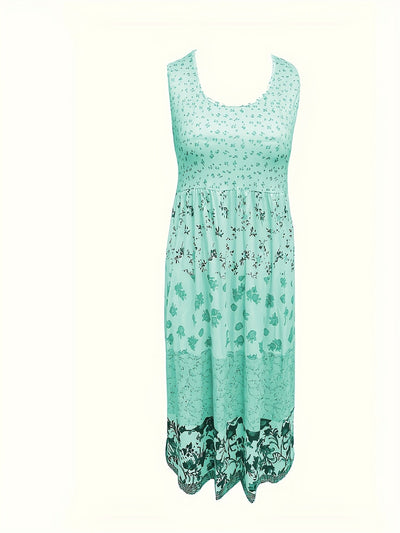 Damen Boho Midi-Kleid ohne Ärmel mit Blumenmuster