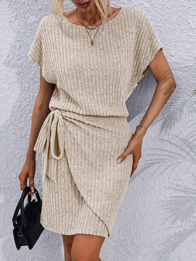 Damen Midikleid mit Fledermausärmel und elegantem Stilknoten