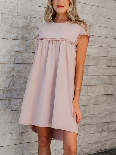 Damen Kleid mit Volants, lockerer Schnitt und sommerliches Minikleid in hellrosa Farbton