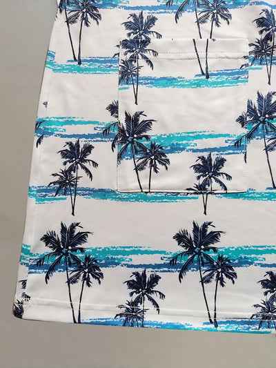 Damen Sommerkleid mit Trägern, tropischem Palmen- und Streifenmuster + Gürtel