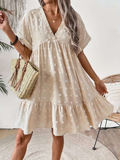 Eryu Damenkleid mit V-Ausschnitt und Knöpfen – Apricot, ideal für den Alltag