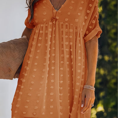 Damen-Sommerkleid aus weißem Erbsentüll mit leichtem V-Ausschnitt