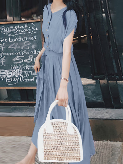 Damen Oversize Kleid mit Rundhalsausschnitt - Sommer Einfarbig