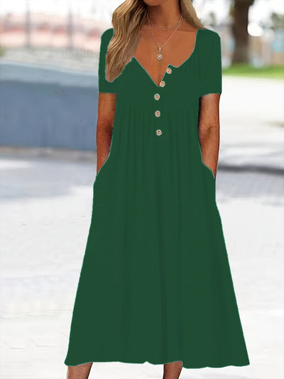 Damen Plus Size Grünes Midi-Kleid mit Taschen