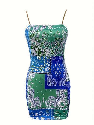 Mini-Bodycon-Kleid mit ausdrucksstarkem Paisley-Muster - für Partys